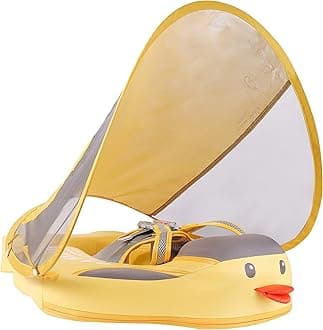 Mambobaby Float Add Tail Baby Swim Float with Canopy, Non-Inflatable Solid Baby Float, Upgrade Soft Waterproof Skin-Friendly Leather Material Infant Swim Float (Special Edition Yellow)