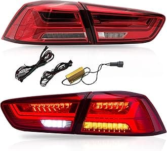 Tail lights Fit for Mitsubishi Lancer EVO X 2008-2020,Tail Lamp Assembly with Sequential Turn Signal, Full LED, Plug-and-play,RED(Not fit for lancer fortis/lancer io)
