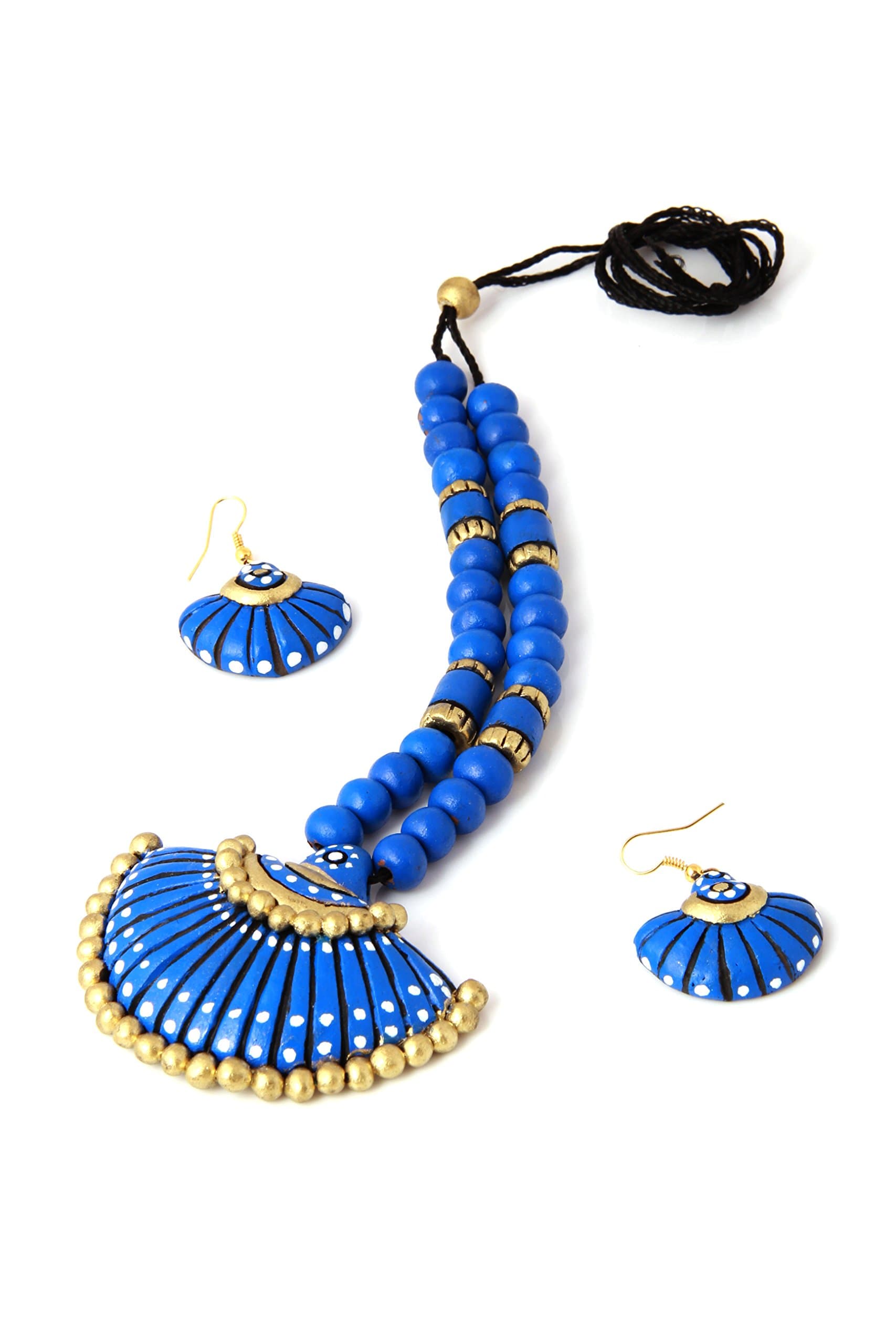 Aadaa Hand Made Terracotta Jewellery Set with Shell Design (Blue)