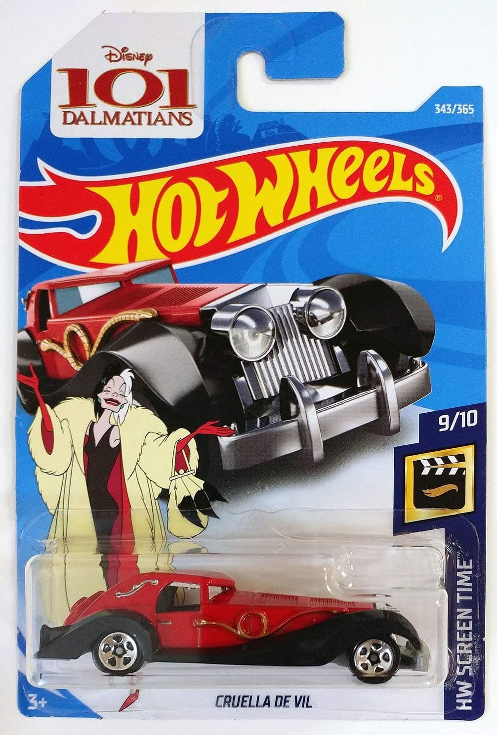 Hot Wheels 2018 50th Anniversary HW Screen Time Disney's 101 Dalmations Cruella De Vil 343/365, Red