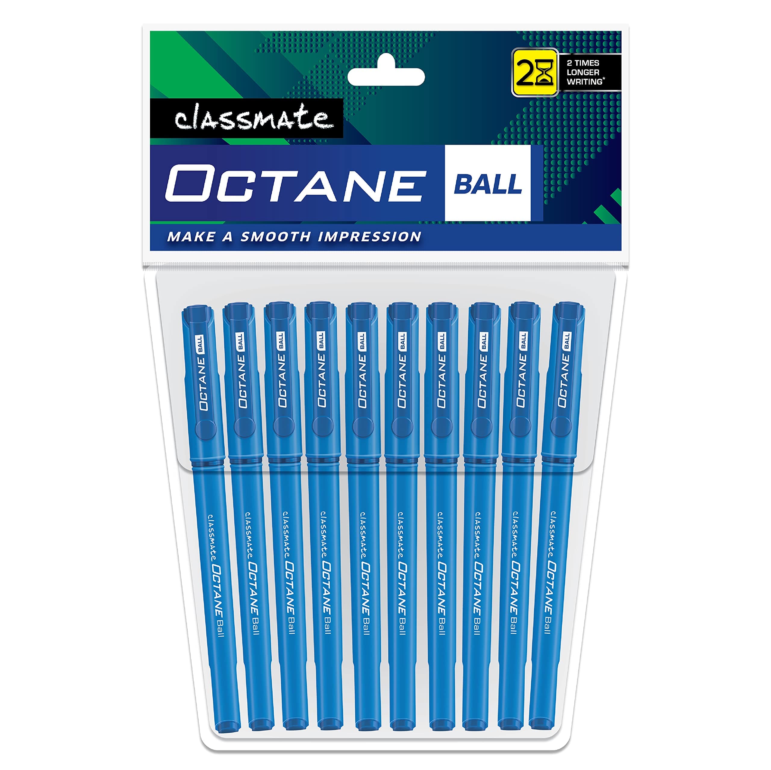 Classmate Octane- Blue Ball Pens (Pack of 10) | Smooth & Fast Writing Ball Pens | Comfortable to hold & write|School & Office Stationery|Work from home essentials