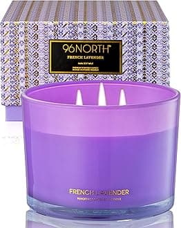 96NORTH Luxury Lavender Soy Candle | Large 3 Wick Jar Candle | Up to 50 Hours Burning Time | 100% Natural Soy Wax | Relaxing Aromatherapy Aesthetic Candle | Housewarming Gift for Women and Men