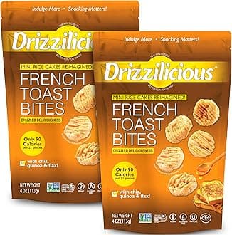 Drizzilicious Mini Rice Cakes French Toast - Rice Crisps, Healthy Snack for Adults and Kids, Flavored Rice Cakes, Vegan, Gluten Free, Allergen Free, Only 90 Calories Per Serving - 4 oz (Pack of 2)