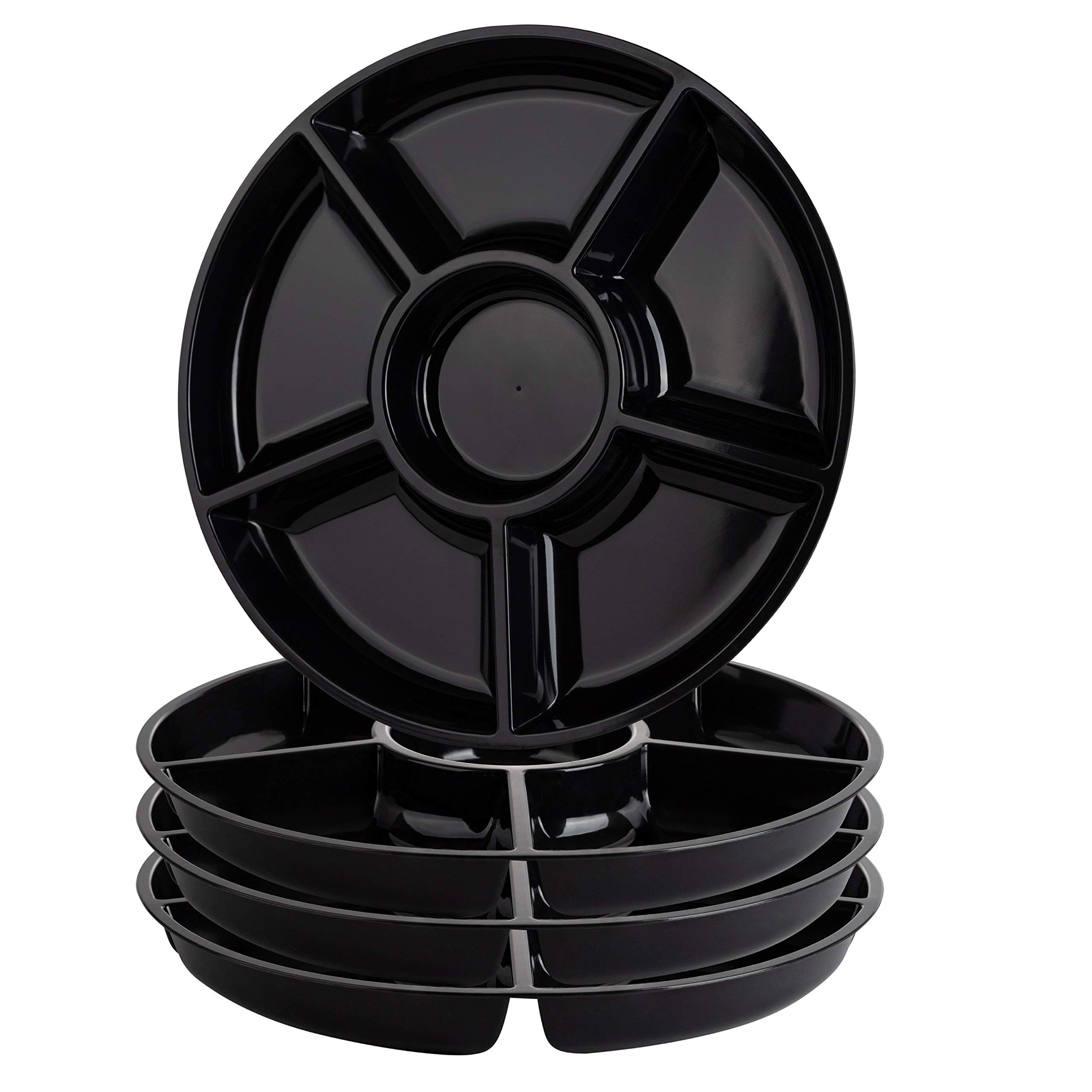 Plasticpro 6 Sectional Round Plastic Serving Tray/Platter (4, Black)