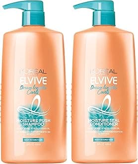 L'Oreal Paris Elvive Dream Lengths Curls Shampoo and Conditioner 2PK, Paraben-Free with Hyaluronic Acid and Castor Oil. Best for wavy hair to curly hair, 1 kit