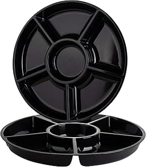 Plasticpro 6 Sectional Round Plastic Serving Tray/Platter (2, Black)