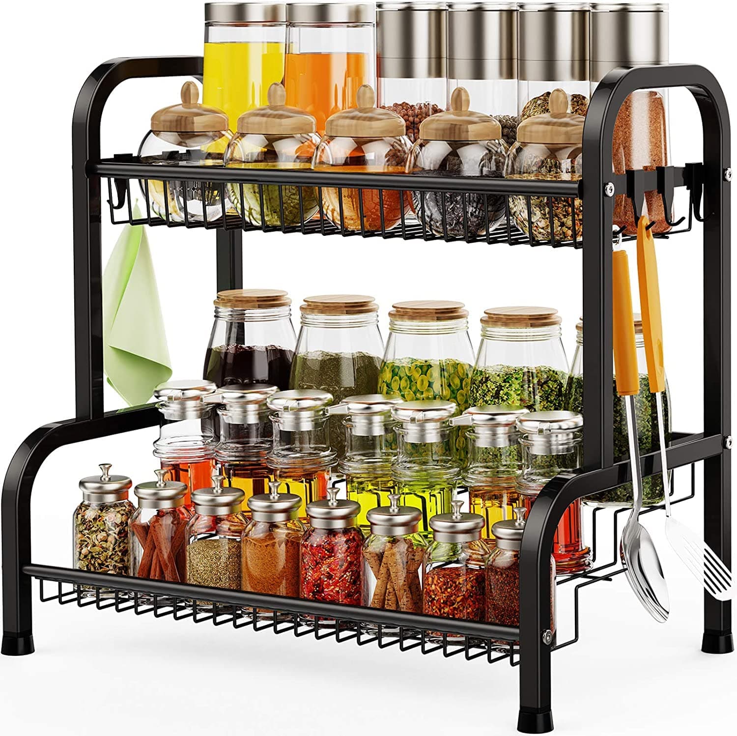 Spice Rack,Isyunen 2 Tier Large Spice Rack Organizer for Countertop with Stepped Design, Seasoning organizer Kitchen Spice Storage Standing Step Shelf (Type A)