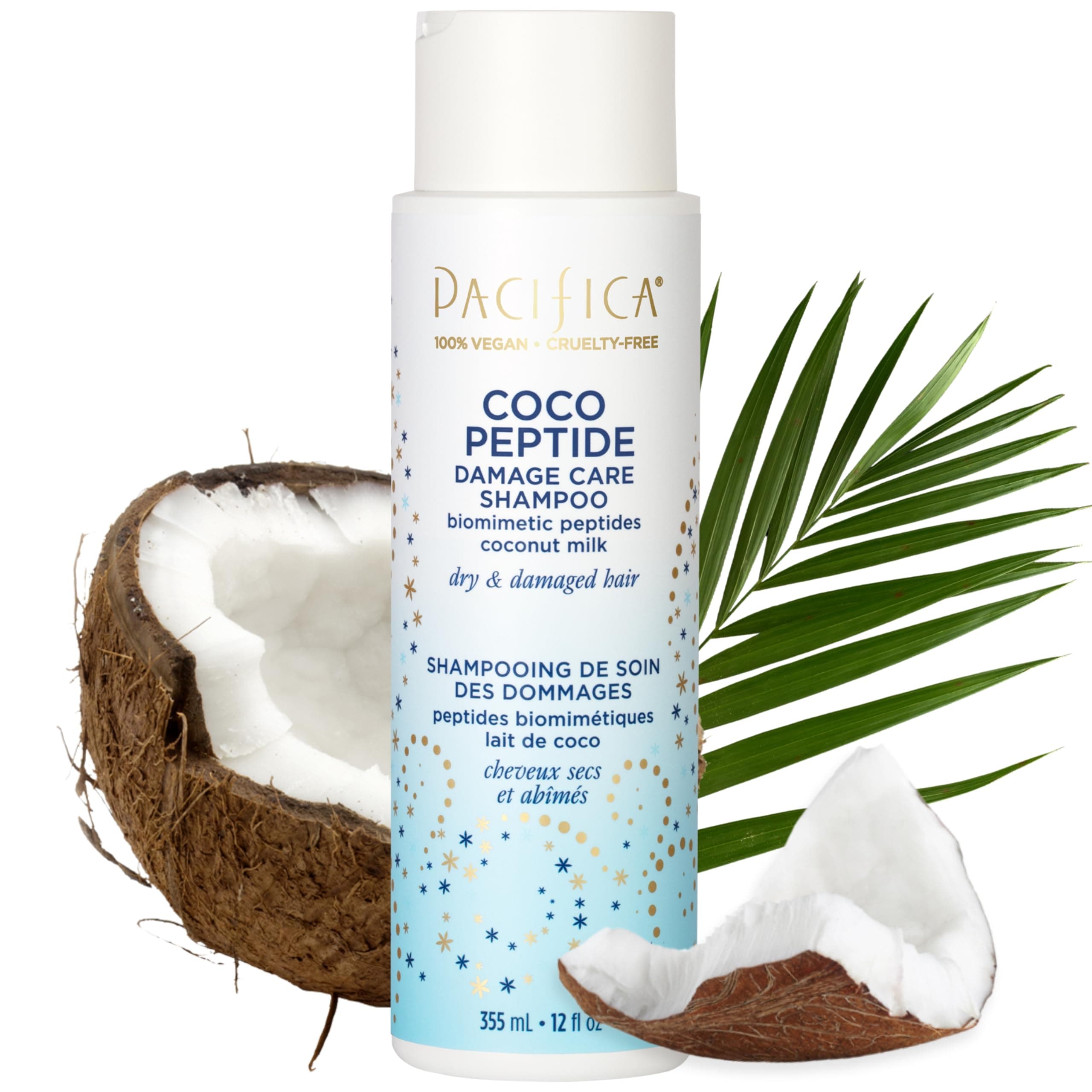 Beauty, Coco Peptide Damage Care Shampoo, Dry & Damaged Hair, Repair Damage from Bleach, Color, Chemical Services, Chlorine, & Heat, Coconut, Vitamin B5, Peptide, Treat Split Ends & Breakage