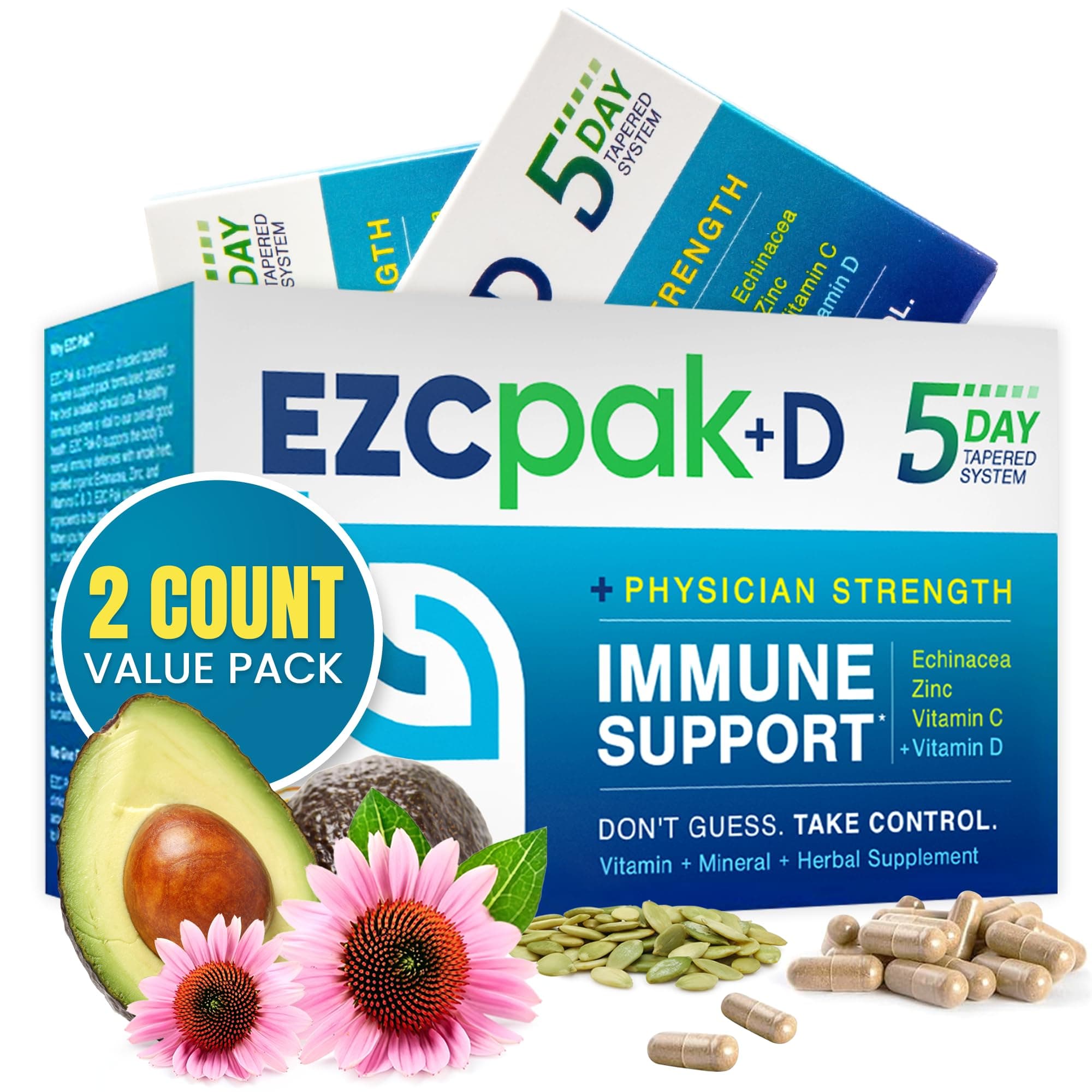 - 5-Day Immune System Booster with Echinacea, Vitamin C, Zinc & Vitamin D - Tapered Immune Support Supplement for Adults - Supports Immunity, Easy Travel-Size Supplement Pack - (Pack of 2)