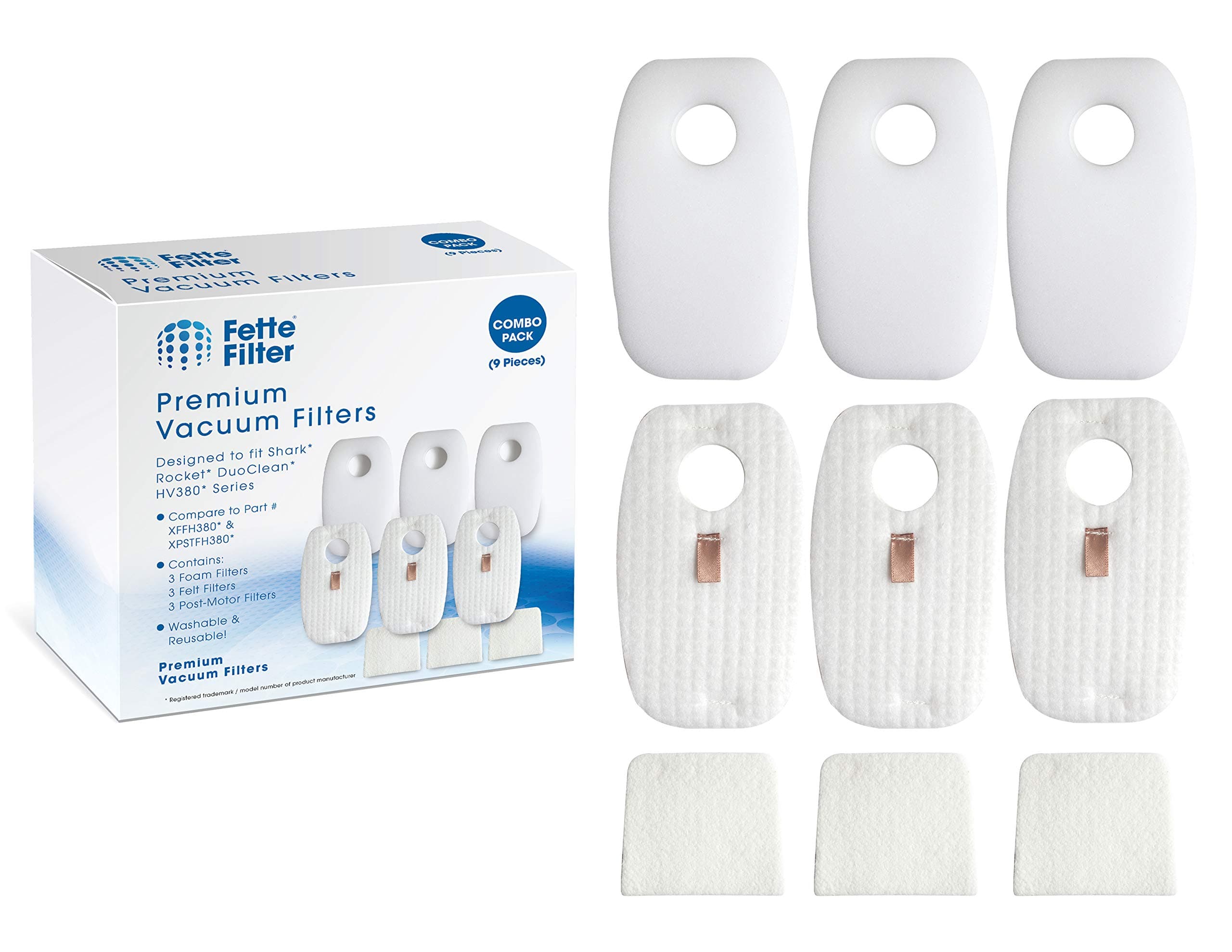 XFFH380 & XPSTFH380 Vacuum Filter Set Compatible with Select Shark Rocket Vacuums HV380 HV380C HV380W HV381 HV381C HV382 HV382BRN HV383 HV384QBL HV384QP HV384QR Compare to part #