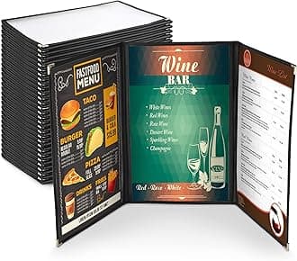 Yescom 30 Pack Triple Fold Menu Covers 8.5"x14" Protective Double Stitch View Black Restaurant Cafe