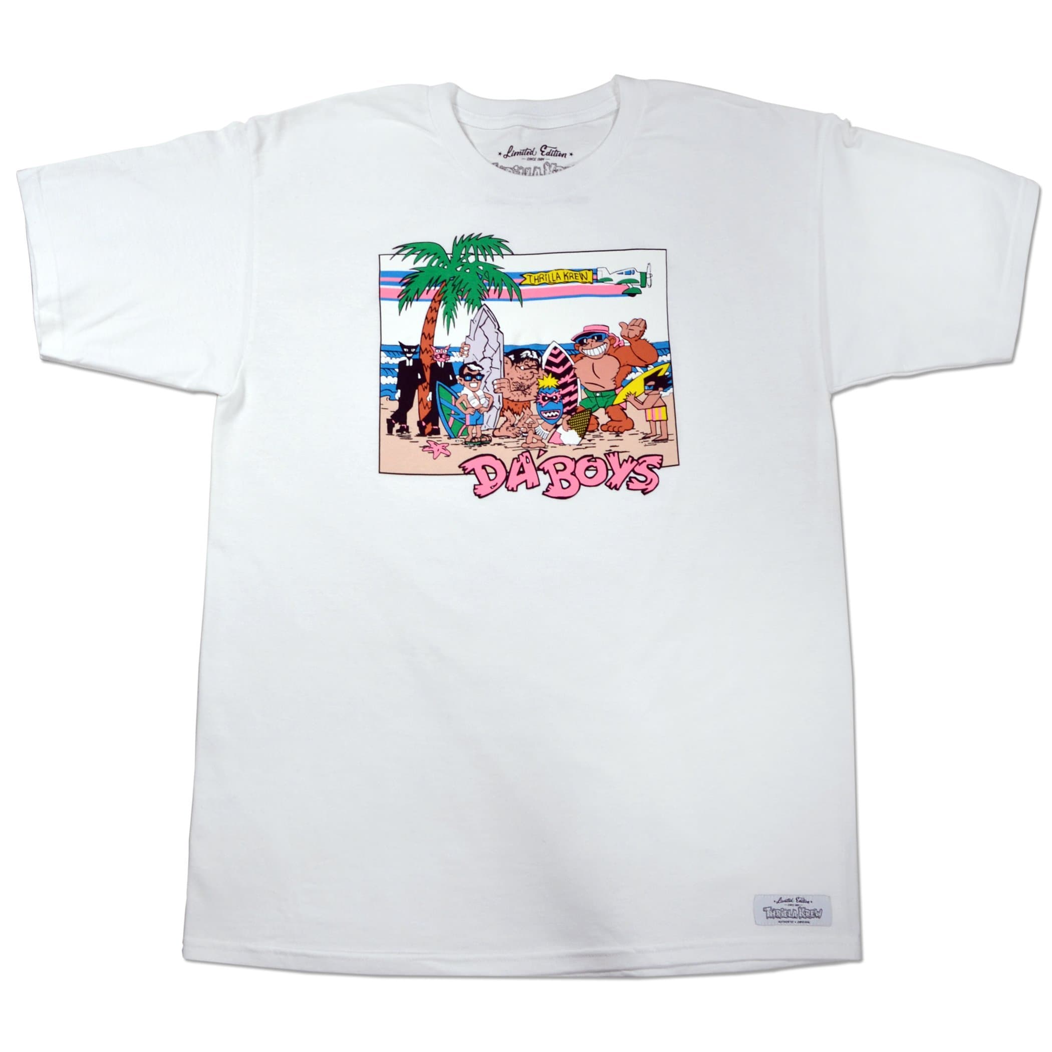 Da Boys Limited Edition T-Shirt Bundle with Thrilla Gorilla Sticker and Signed Art by Steve Nazar and Tak Kawahara (3 Items) White