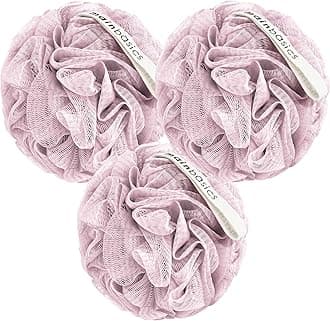 MainBasics Bath Shower Loofah Sponge Pouf Body Wash Scrubber (Set of 3) (Perfectly Pink)