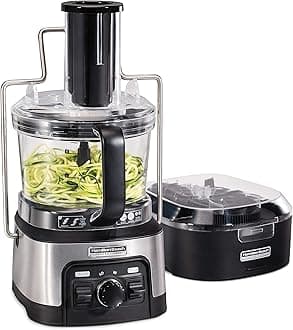 Hamilton Beach Professional Stack & Snap Food Processor & Veggie Spiralizer for Slicing, Shredding and Kneading, Extra-Large 3" Feed Chute Fits Whole Vegetables, 12 Cups, Stainless Steel (70815)