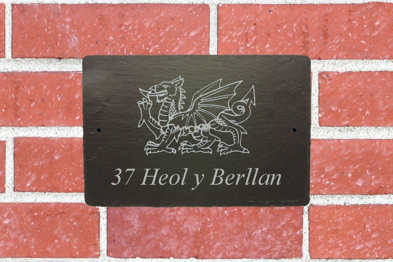 Personalised Rectangular Slate Outdoor House Home Sign Plaque Laser Engraved - Enter Your Own Custom Text (Dragon)