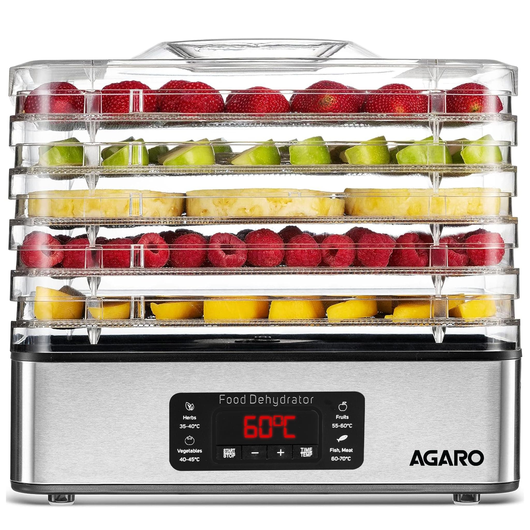 - Regal Food Dehydrator, 5 Stackable Stainless Steel Trays, Digital Adjustable Timer & Temperature Control, Food Preserver Machine with Drying Capacity for Fruits, herbs, Veggies, Silver