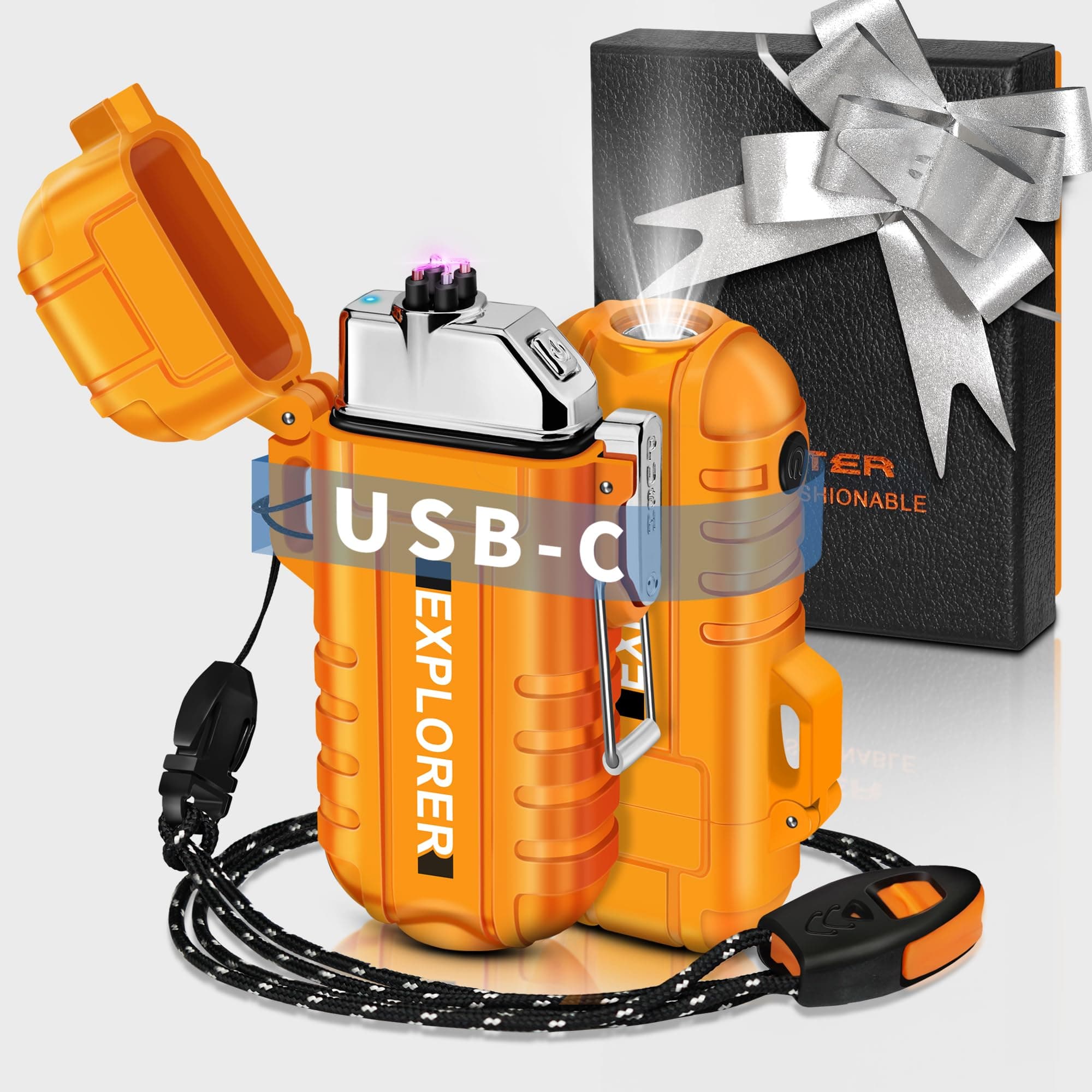 Lafagiet USB C Rechargeable Lighter, Dual Electric arc, Waterproof, Flame-Less, Windproof Plasma lighters for Outdoor Grill, Survival, Camping, Candle