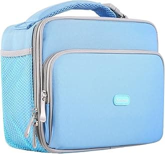 Kids Lunch Box, Insulated School Lunch Bag with Padded Liner Keep Food Warm Cold for Long Time,Water-resistant Thermal Travel Office Lunch Cooler for Girls Boy-2 Pocket,Baby Blue