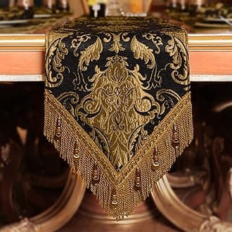 Table Runner with Handmade Tassels, Table Decoration for Dining Room/Restaurant/Banquet/Festival (33x228cm, Black)