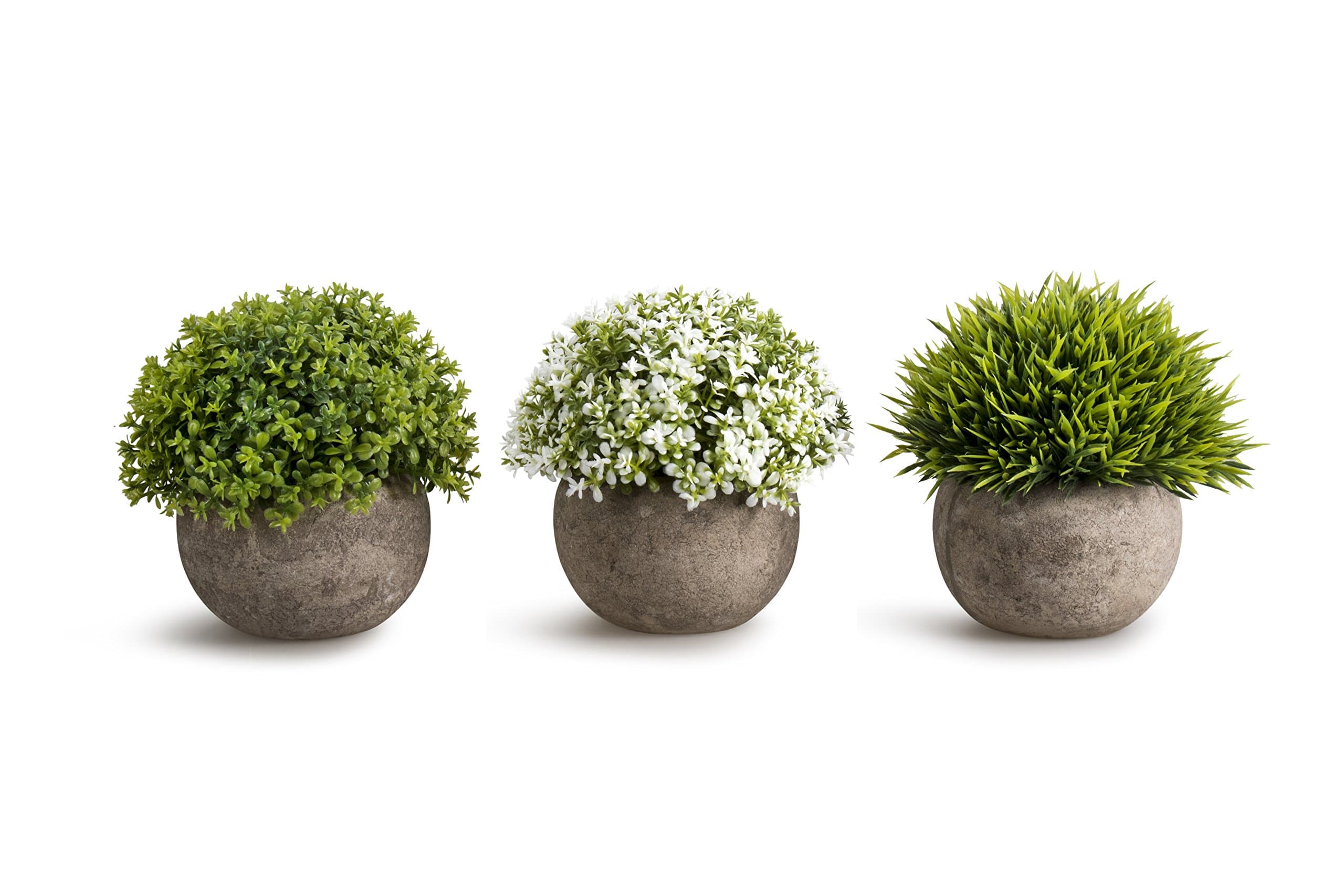 OPPS Artificial Plastic Mini Plants Unique Fake Fresh Green Grass Flower In Gray Pot For Home Décor – Set of 3