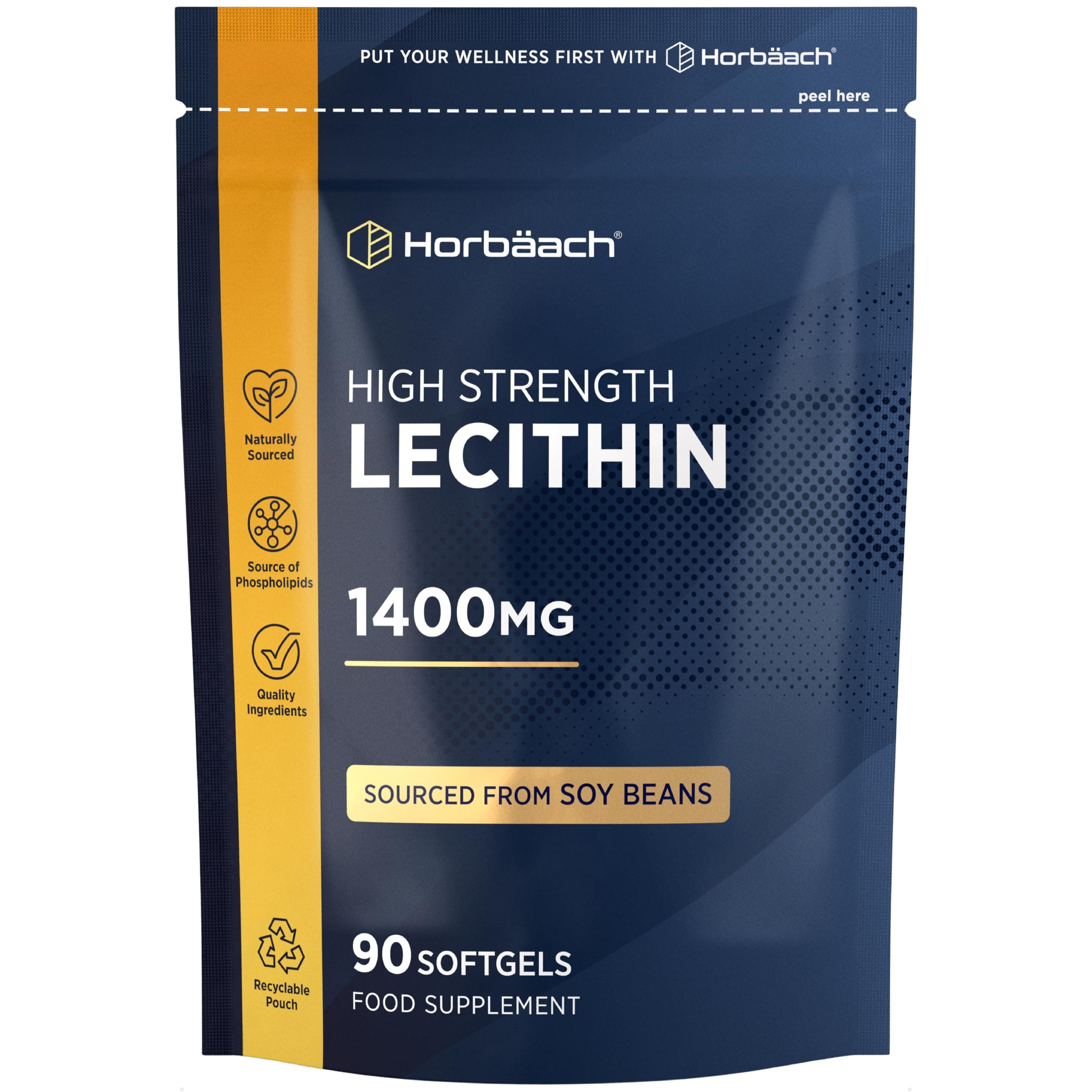 Lecithin Capsules 1400mg | High Strength Soy Lecithin Supplement | Sourced from Soy Beans | 90 Softgels | By Horbaach