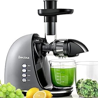 - Slow Masticating Juicer,Brecious Cold Press Juicers with 2 Speed Modes & Quiet Motor,Juicers Machines Vegetable and Fruit with Reverse Function,Celery Juicer,BPA-Free,Easy to Clean (Silver)