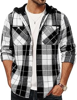 PJ PAUL JONES Men's Flannel Shirt Plaid Hoodie Casual Shirt Long Sleeve Lightweight Shirt Jackets