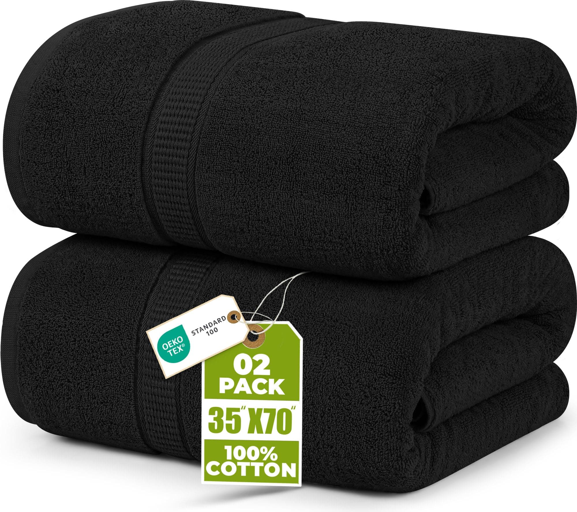 Utopia Towels - Premium Jumbo Bath Sheet (90 x 180 cm, 2 Pack) - 100% Ring Spun Cotton Highly Absorbent and Quick Dry Extra Large Bath Sheet - Super Soft Hotel Quality Towel (Black)