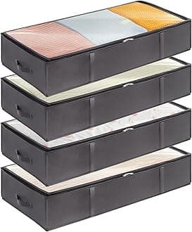90L 4 Pack Under Bed Storage Containers, Large Capacity Blanket Storage Bags with Reinforced Handle, Organization and Storage for Comforters, Sheets, Clothes, Bedroom, College Dorm, Grey