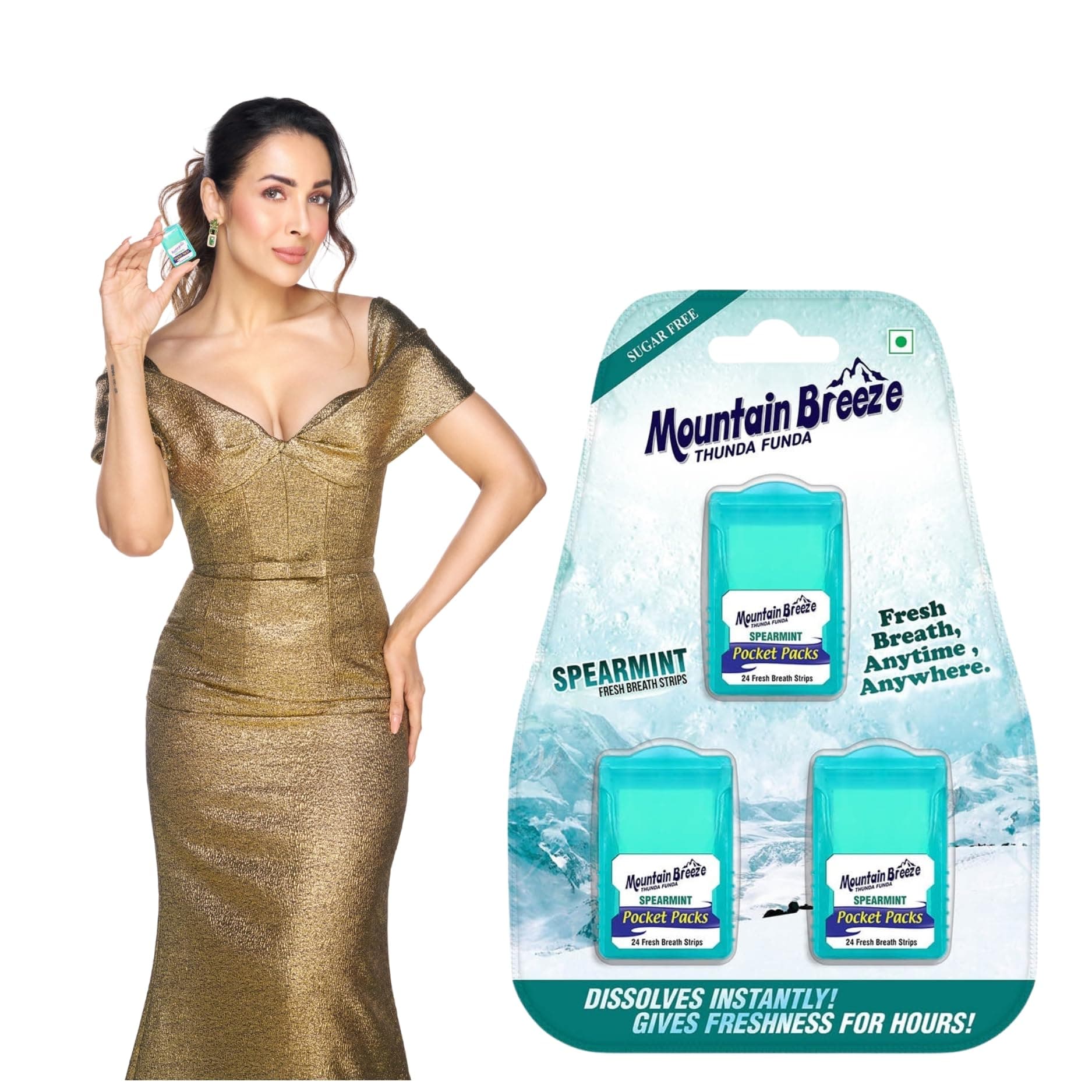 Sugar-Free Spearmint Breath Strips - Instant Freshness, 24 Strips Per Cassette (Pack of 3), Oral Hygiene Mouth Freshener, 50 Grams