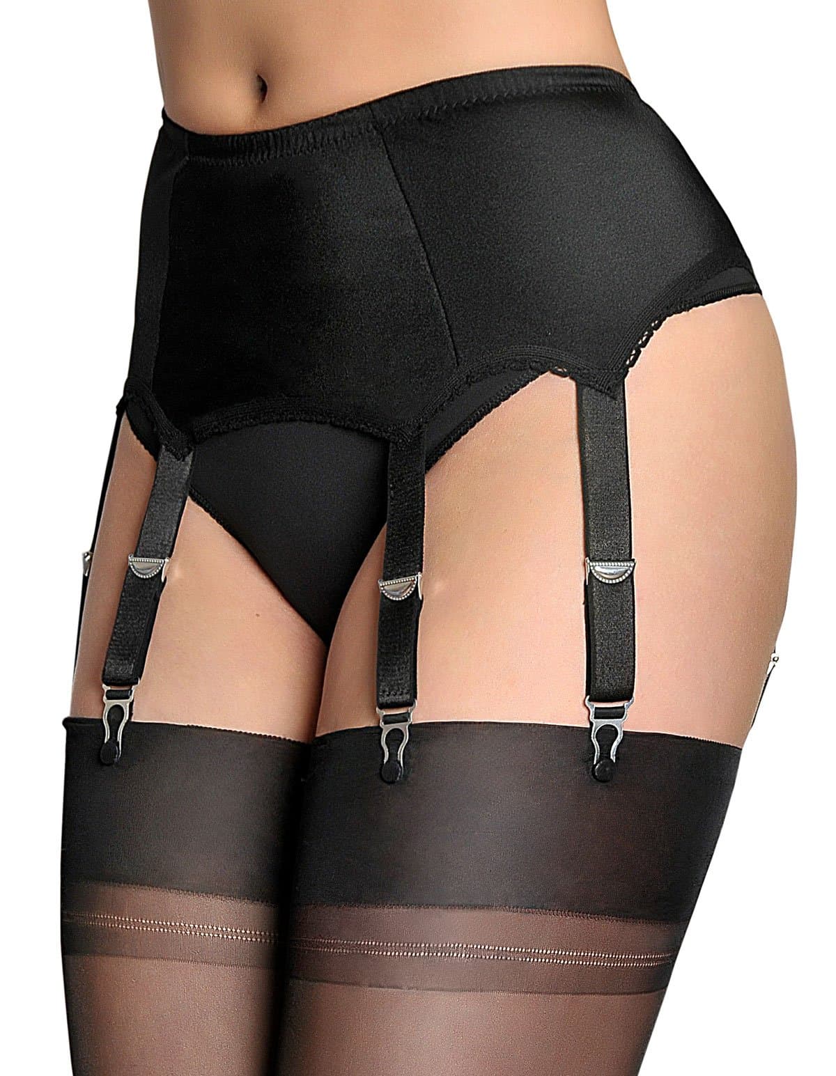 NDL2 Women's Black Solid Colour Garter Belt 6 Strap Suspender Belt