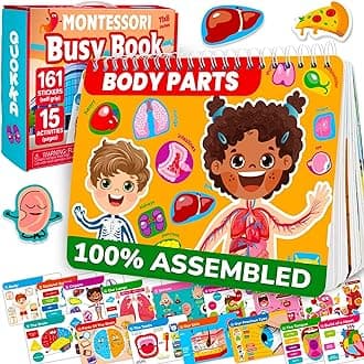 QUOKKA Activity Busy Book For Kids - Montessori Busy Board For 3-5 Year Olds - Preschool Learning Resources with 15 Our Body Interactive Pages - Travel Educational Toys For Toddlers on Plane