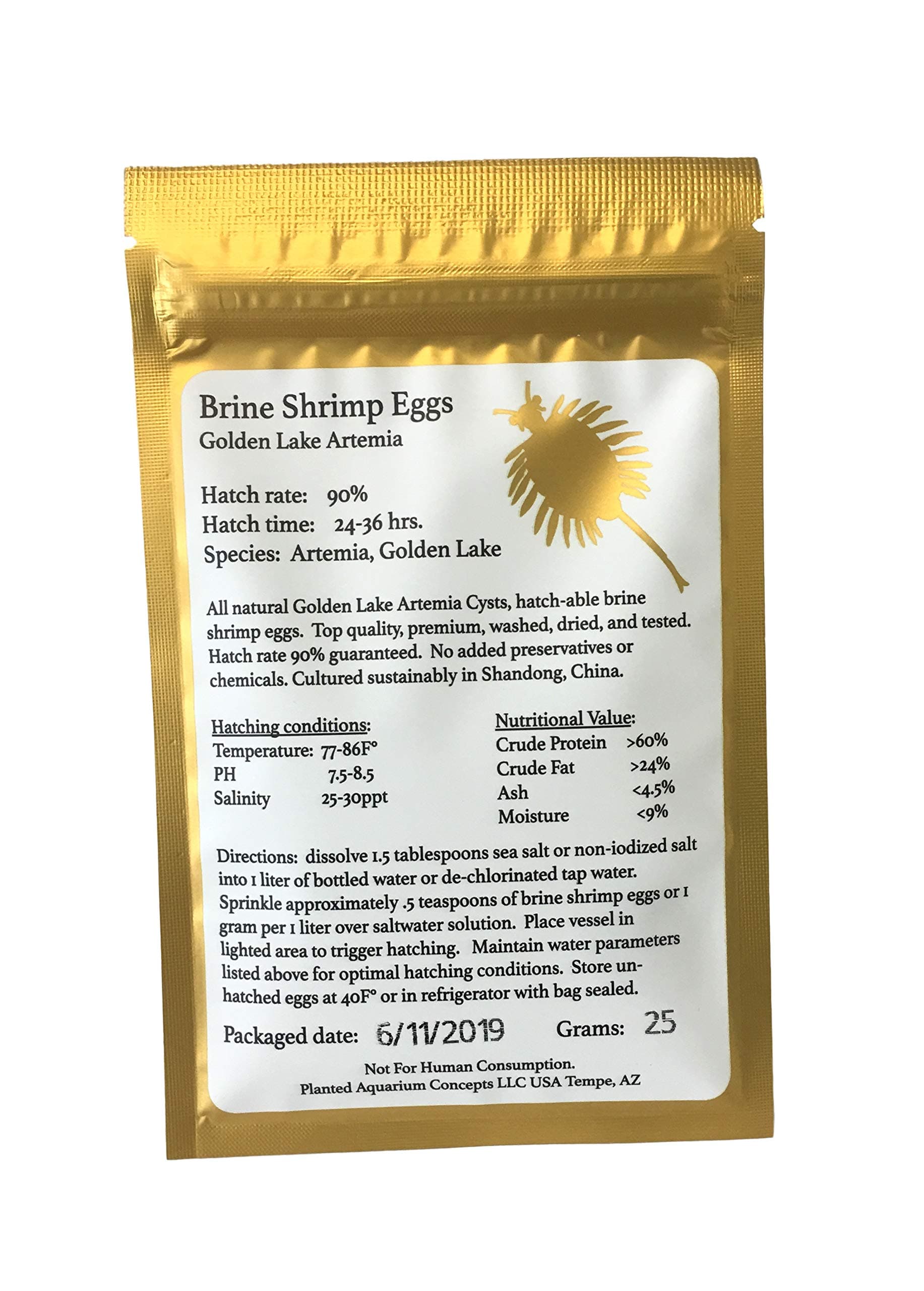 25 Grams Brine Shrimp Eggs, Limited Batch 2019 Summer Harvest, GSL Strain, 90% Hatching Artemia, Fresh Stock Tested June 2019