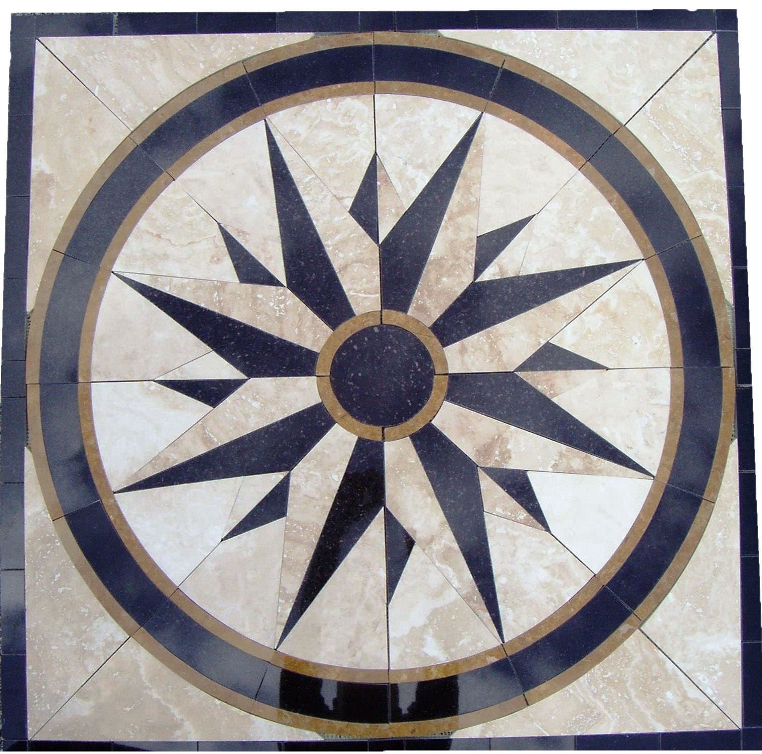 Tile Floor Medallion Marble Mosaic North Star Design 30"