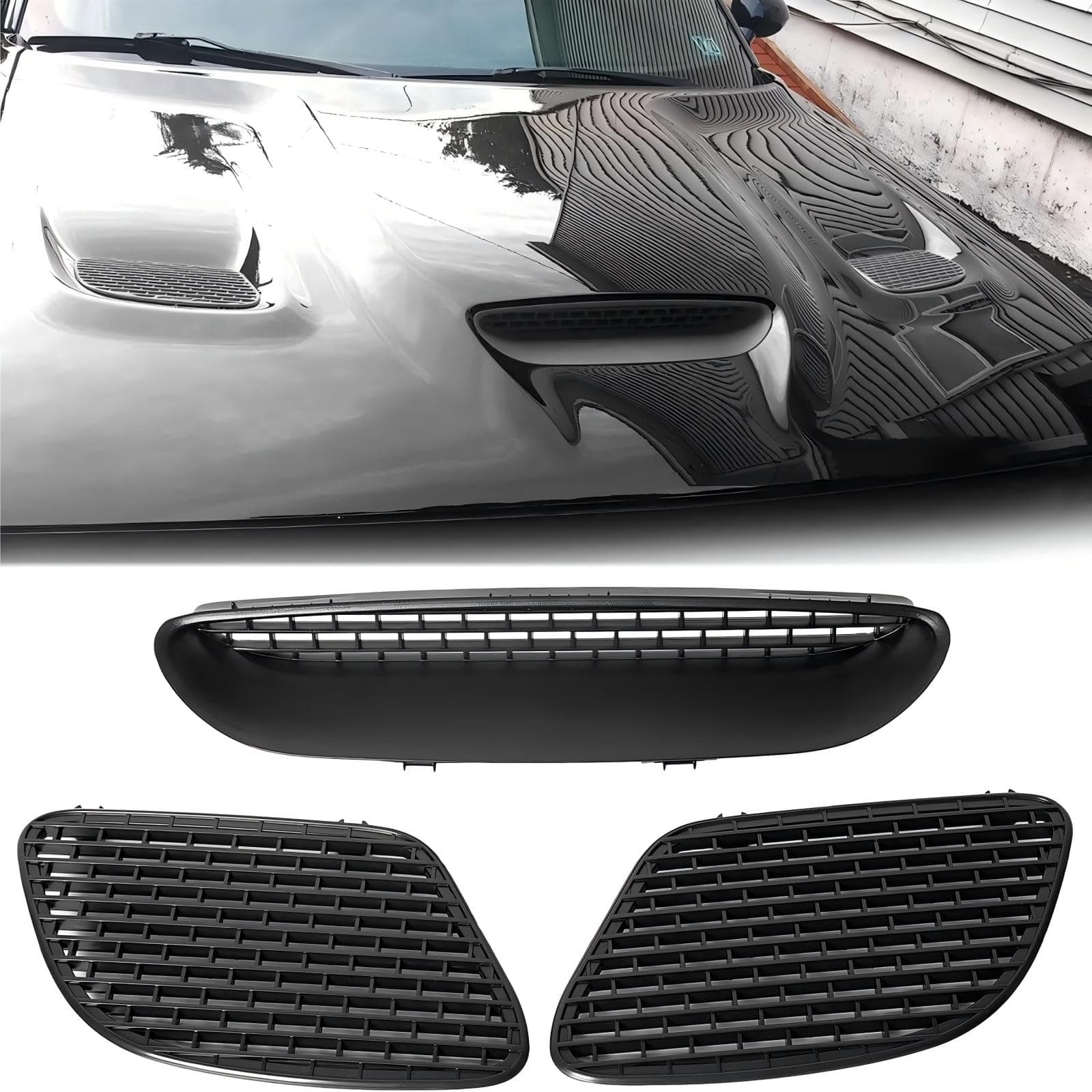 ECOTRIC Hood Scoop Vent 2015-2018 Dodge Challenger SRT Hellcat & 2019-2023 R/T Scat Pack Black Hood Bezel Grille Replacement 68184348AD 68184348AB 68184348AF 68184352AB 68184352AB for 1843 5 3AB