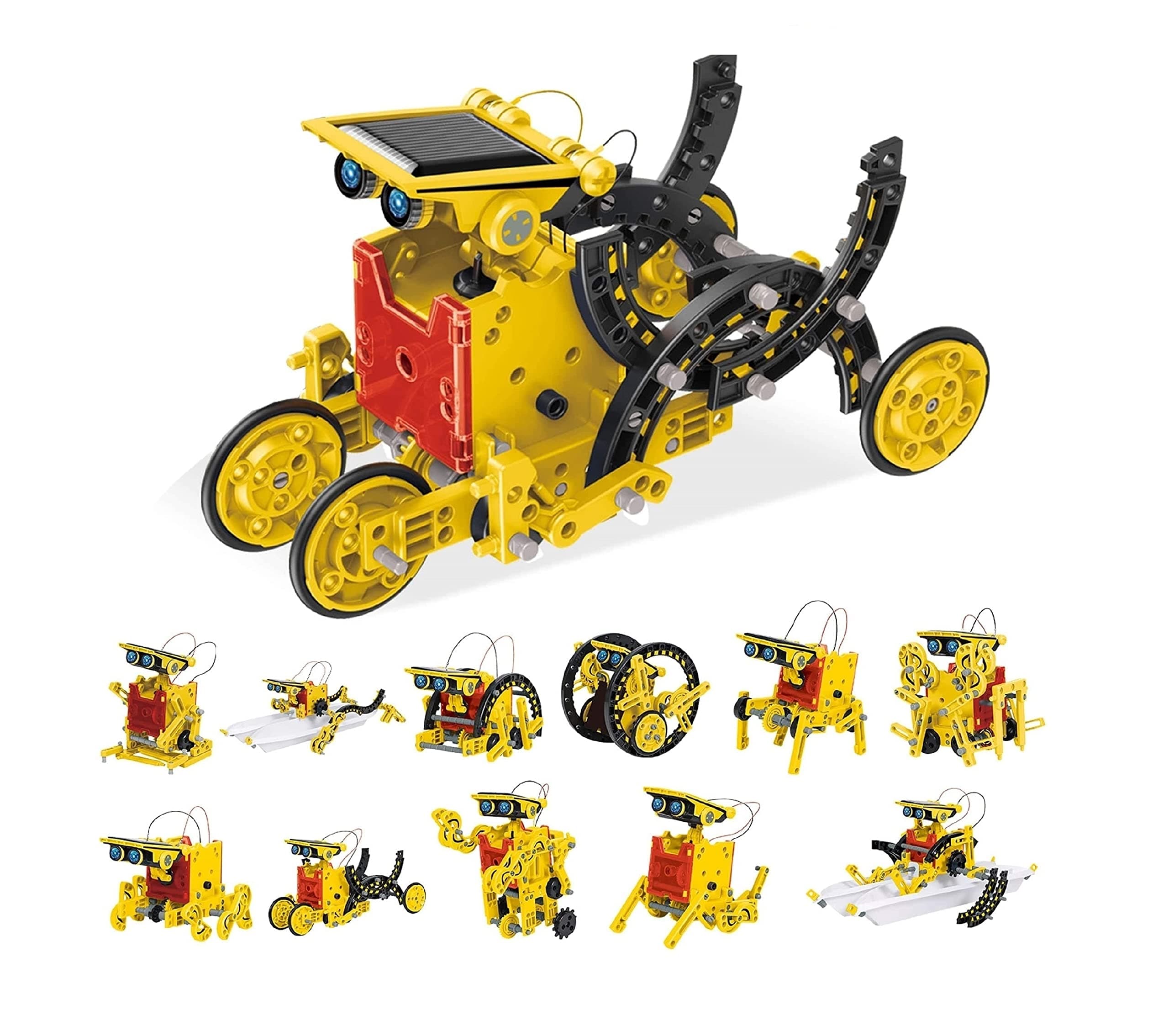 PicassoTiles 12-in-1 Solar Powered Transform Robot Set STEM Kids Educational Learning Engineering Building Toy Creative Unique Transformation Energy Science Experiment DIY Kit Boy Girl Age 8+ PBM01