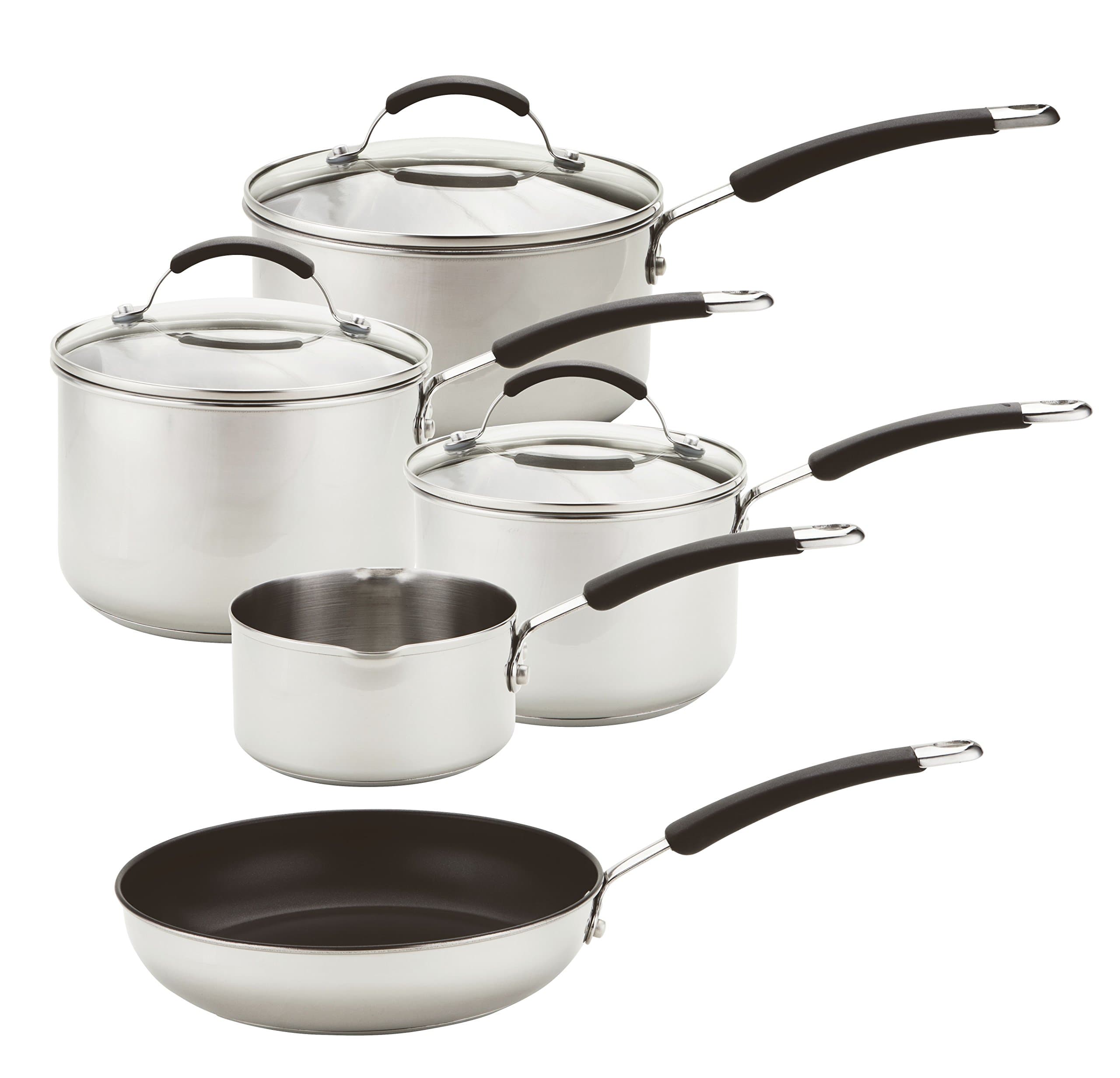 Meyer Stainless Steel Induction Hob Pan Set with Non Stick Frying Pan - 5 Piece Stainless Steel Pan Set, Oven & Dishwasher Safe