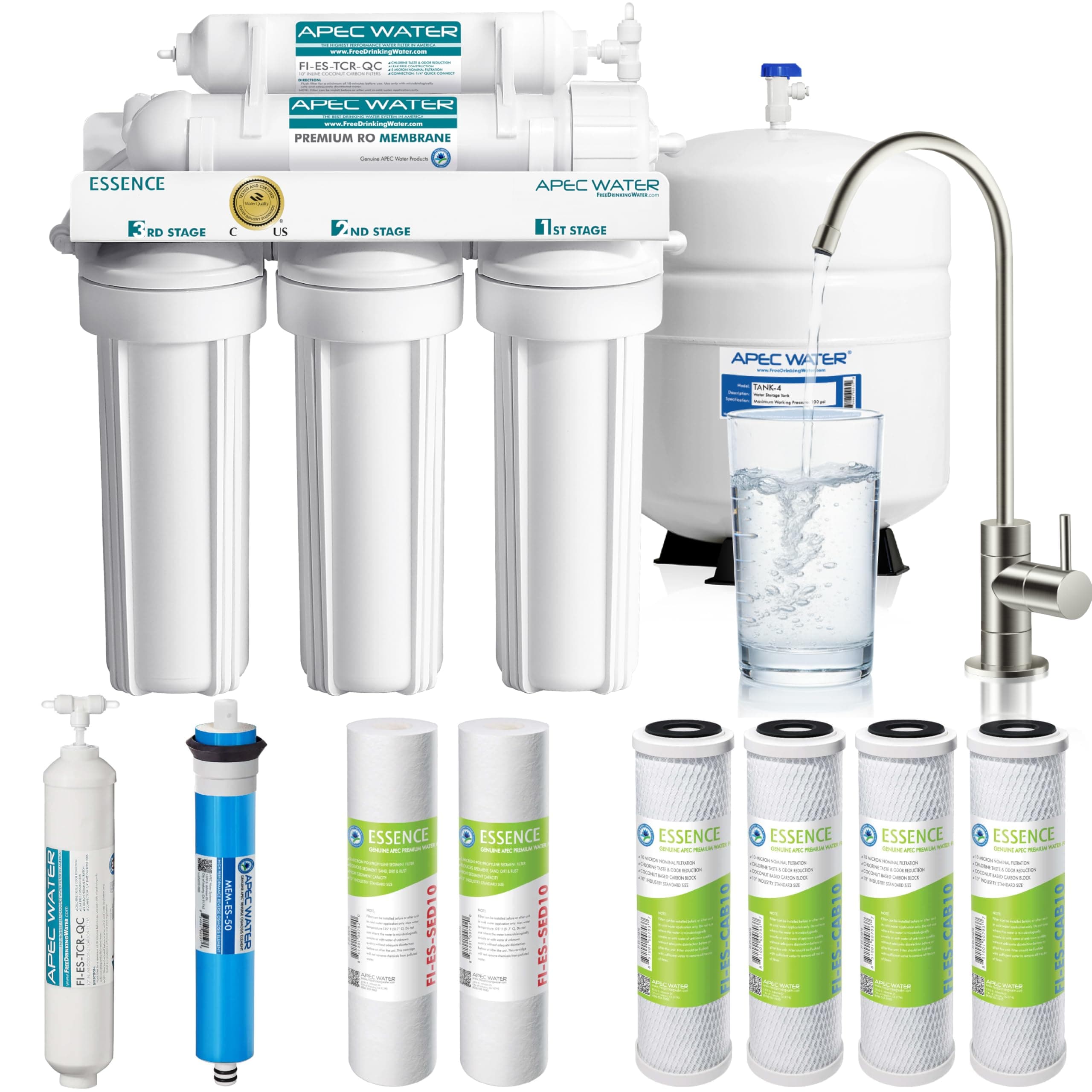 APEC Water Systems ROES-50 Essence Series Top Layer 5-Stage WQA Certified Ultra Safe Reverse Osmosis Drinking Water Filter System Extra Large Capacity Pre-Filter Set Stage 1-3