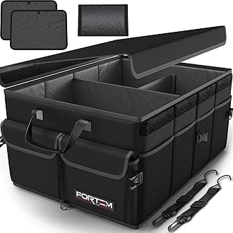 Fortem Car Trunk Organizer, Collapsible Storage, Non Slip Bottom, Securing Straps, Foldable Cover (Black)