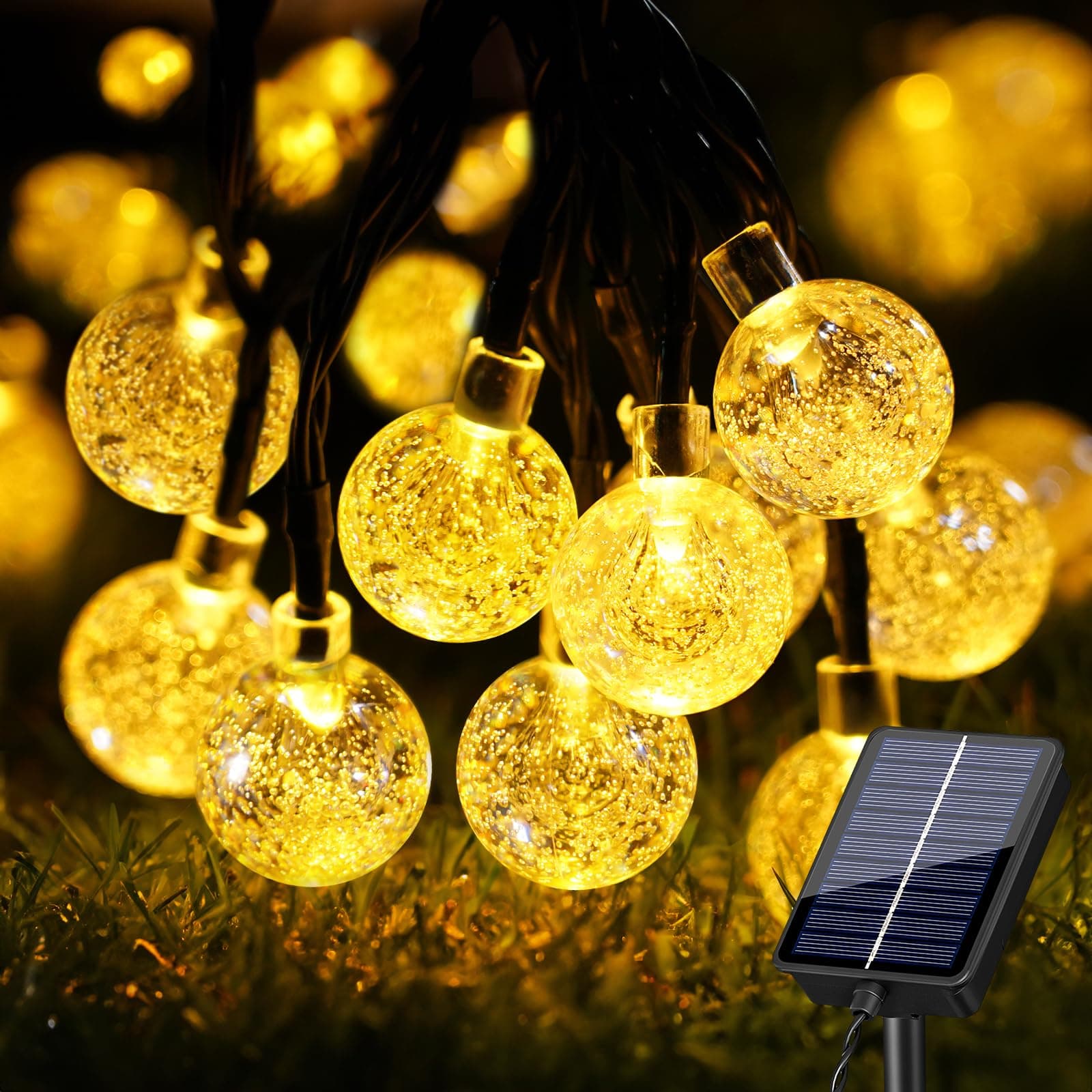 Solar Lights Outdoor Garden String Lights Waterproof, 36Ft 60 LED Ultra-Bright Solar Fairy Lights with 8 Modes for Yard, Camping, Christmas, Wedding, Party Decor - Warm White