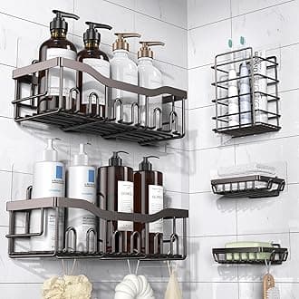 EUDELE 5-Pack Rustproof Stainless Steel Shower Caddy Set– No Drill Adhesive Bathroom Organizer, Space-Saving Shower Shelves for Apartment Essentials, Bathroom/Kitchen Storage Home Decor-L Size