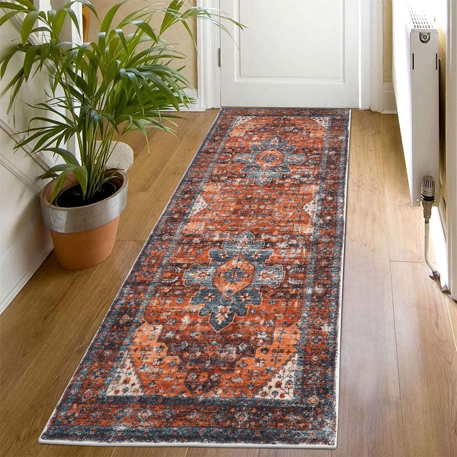 SHACOS Boho Hallway Runner Rug Non Slip 50 x 150 cm Vintage Hall Runners Washable Narrow Rugs Floor Carpet Runner for Kitchen Entryway Bedroom, Red