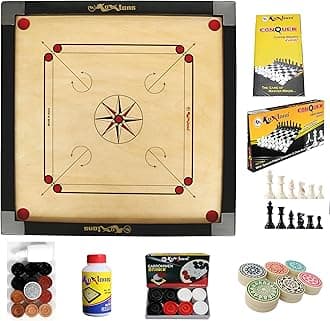 Carrom Board 32 INCH Full Size with 1.5" Border & 3 mm Ply (Economy) with STRICKER & Accessories and Vista 11 INCH Chess Conquer Gift Set
