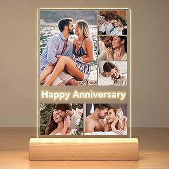 Custom Picture Frames with Photo, Customized Picture Frame with Night Light, Personalized Photo Frame, Personalized Anniversary Birthday Valentines Day Gifts for Women Men Her Him Couple