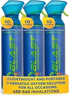 O2 Blast Pure Oxygen Supplement, 10 Liter Portable Can with Custom Breathing Mask for Respiratory Support, Elevate Oxygen Levels & Reduce Recovery Time, for High Altitude & Sports Recovery (3)