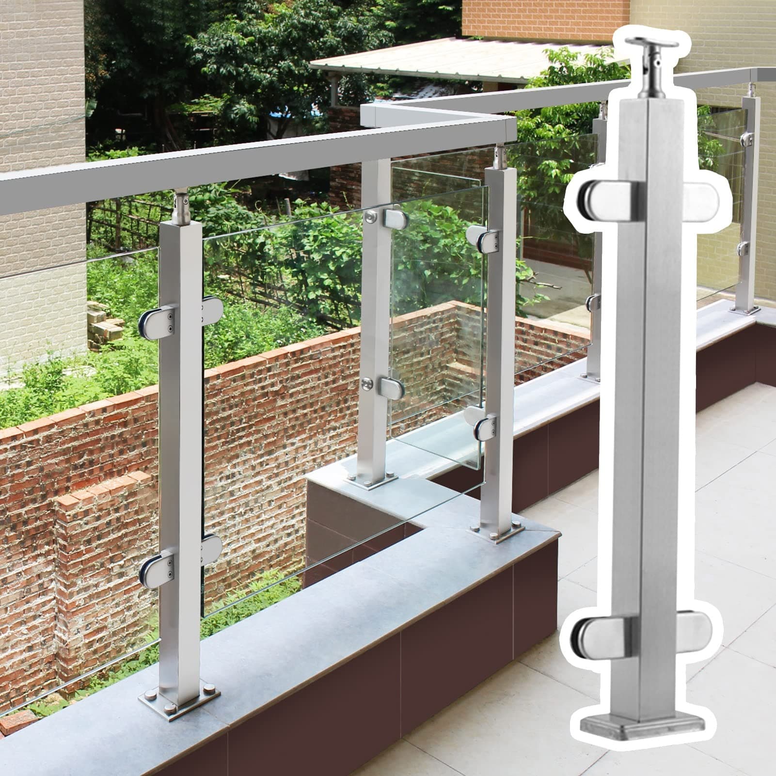Glass Railing System for Balcony, Glass Railing Panels for Garden/Deck Handrail, Heavy Duty Balustrade Stairs Railing Clamps Barrier Fence (Color : Mid Post, Size : 110cm/3.6ft)