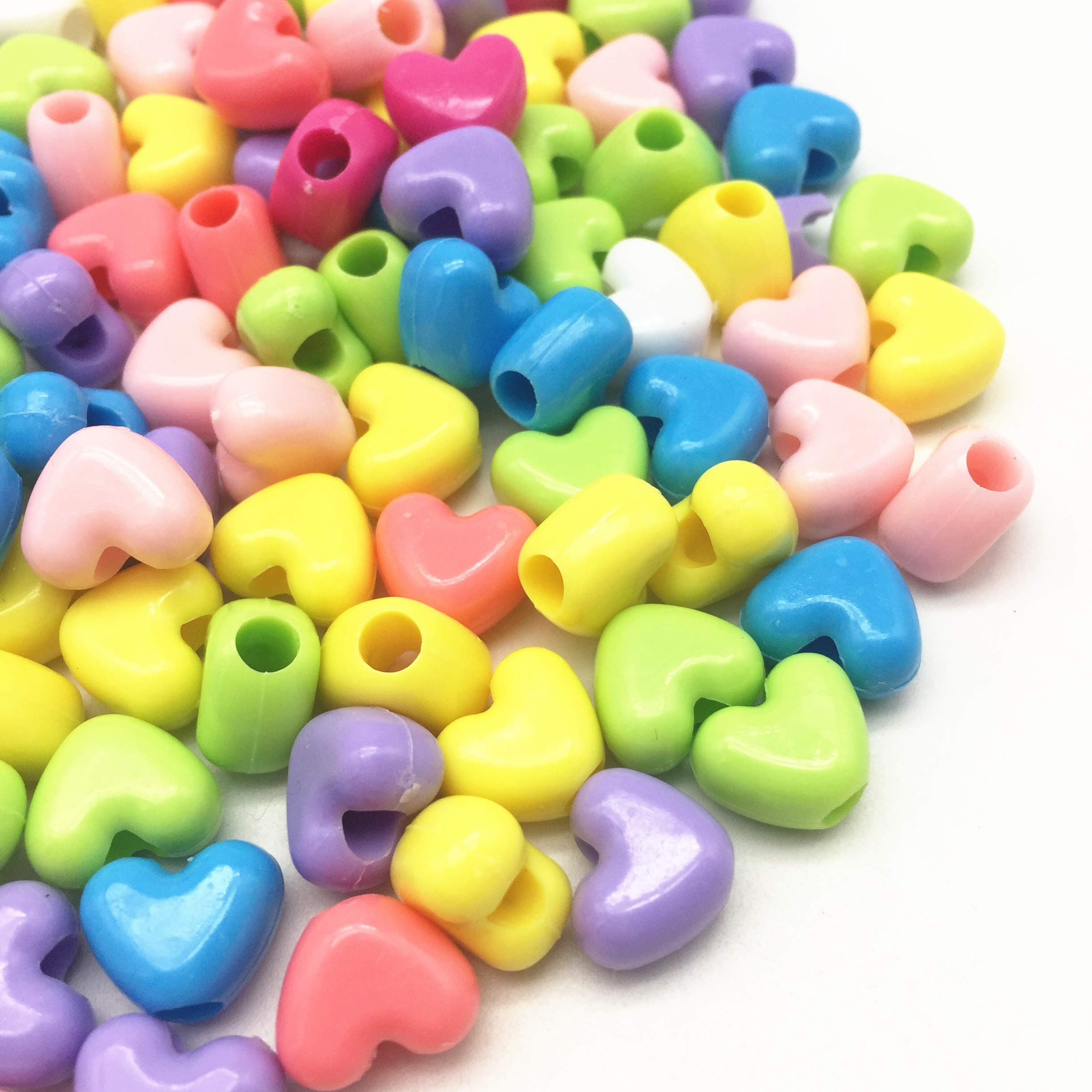 BeeSpring 10X12MM Mixed Heart Shape Pony Beads Plastic Spacer Craft Bead for Hair Braids Jewelry Making Pack of 150