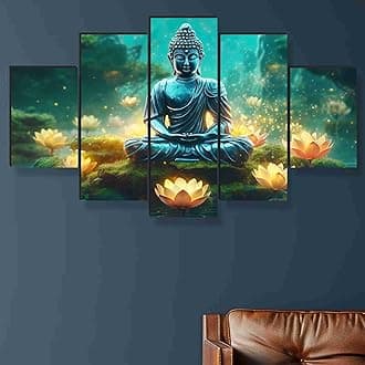 SAF paintings Buddha Paintings for Wall Decoration - Set Of Five, 3d modern art Painting for Living Room Large Size with Frames for Home Decoration, Hotel, Office 76.2 cm x 45 cm SANFPNLS35452