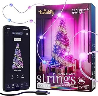 Strings USB-C Pearls 100 LED, Pearl-Shaped LED Light String, Christmas Lights, RGB Multicolor LED Lights, Compatible with Alexa, Google Home, USB-C Power, Transparent Wire, 19.7ft