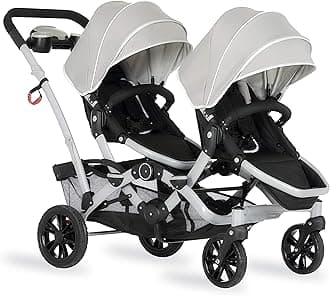 Track Tandem Double Umbrella Stroller in Light Grey, Lightweight Double Stroller for Infant and Toddler, Multi-Position Reversible & Reclining Seats, Large Storage Basket and Canopy